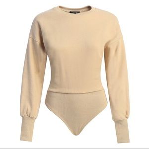 JLUXLABEL BEIGE AMBREAL CREW NECK BODYSUIT